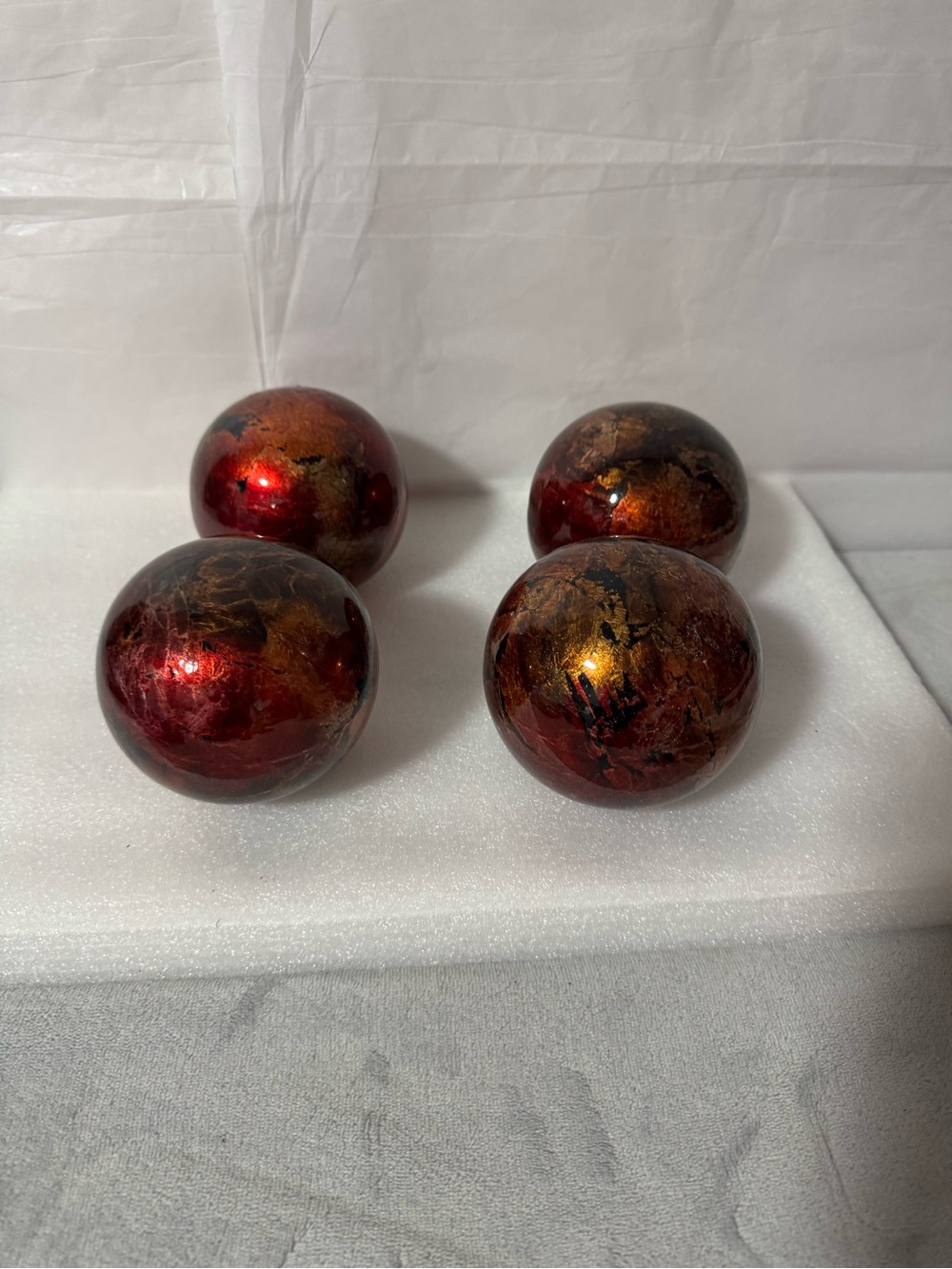 Red and Gold Marbleized Decorative Spheres - Set of 4